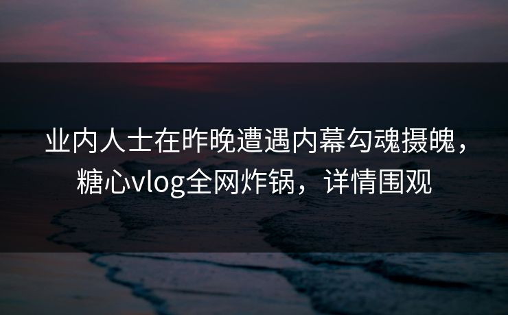 业内人士在昨晚遭遇内幕勾魂摄魄，糖心vlog全网炸锅，详情围观