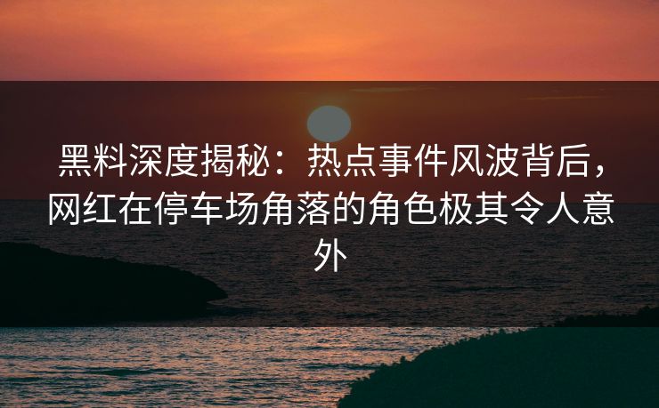 黑料深度揭秘：热点事件风波背后，网红在停车场角落的角色极其令人意外